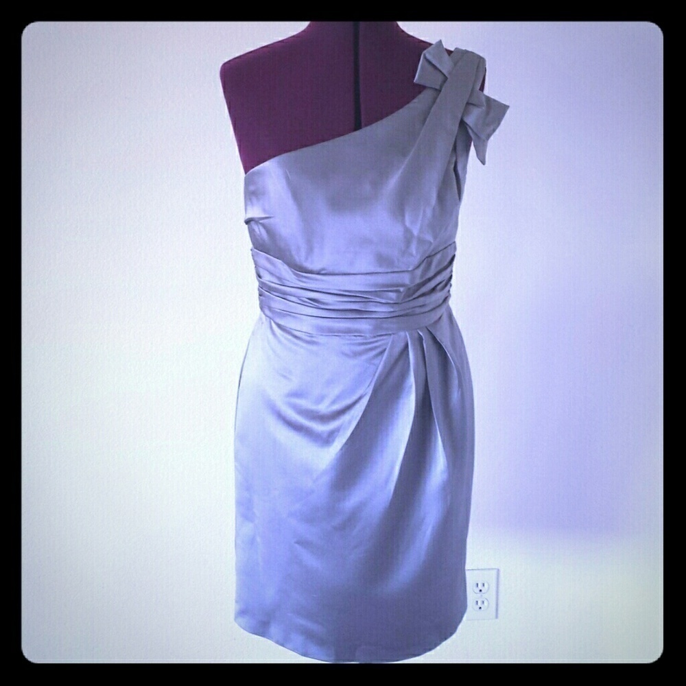 David's Bridal Gray Satin One‎ Shoulder Cocktail Dress Size 8